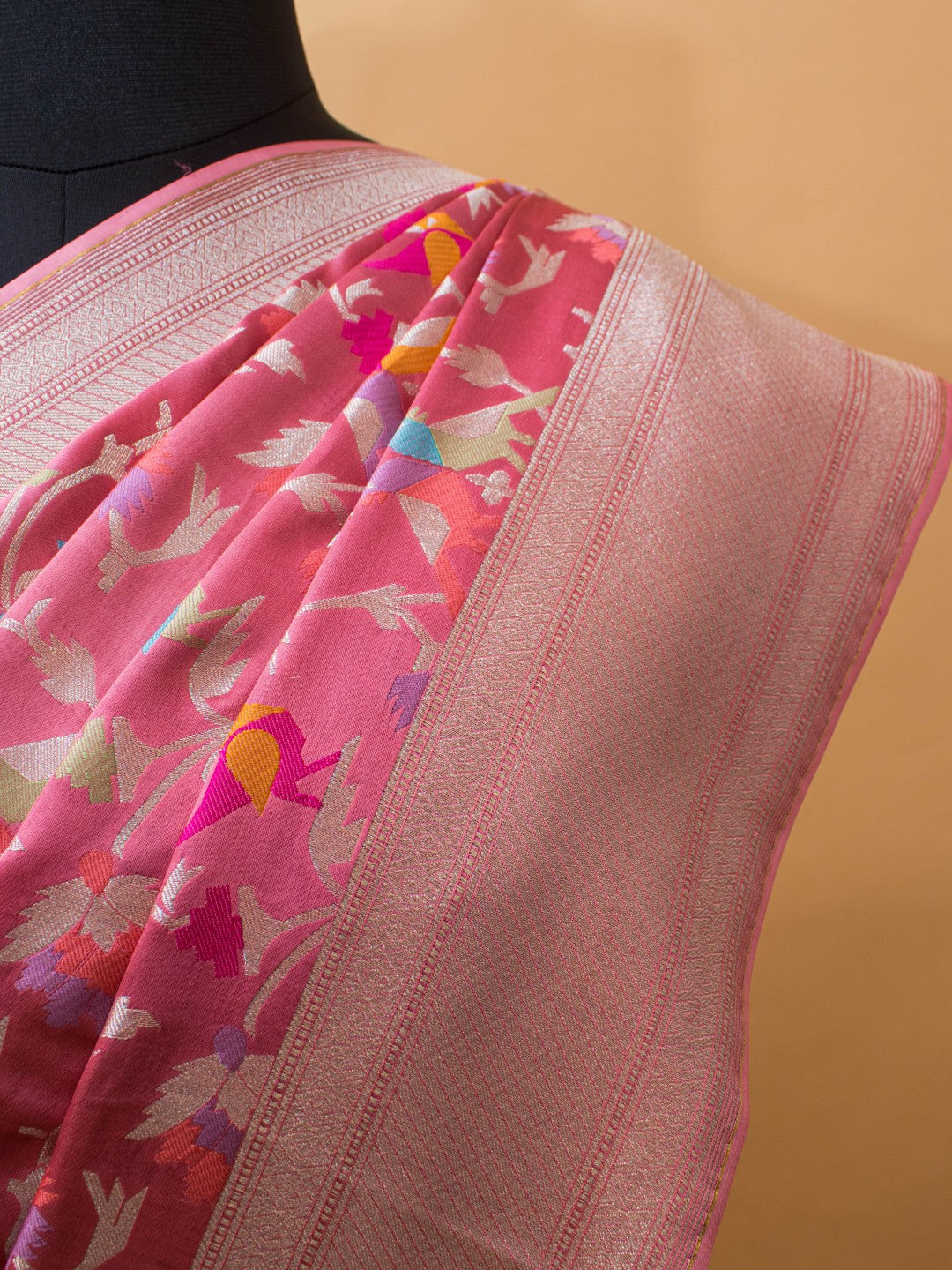 Mashru Silk Jamdani Style Meenakari Weaving -pink