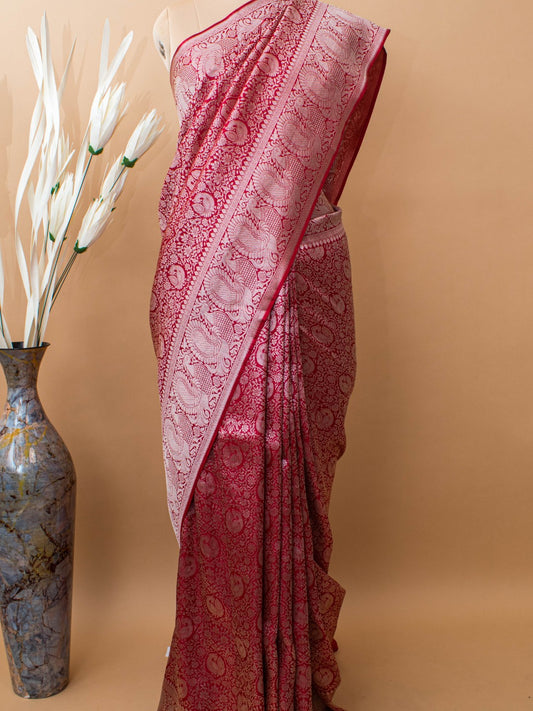 Soft Silk Saree In Tanchui Jamawar Style Weaving - Pink