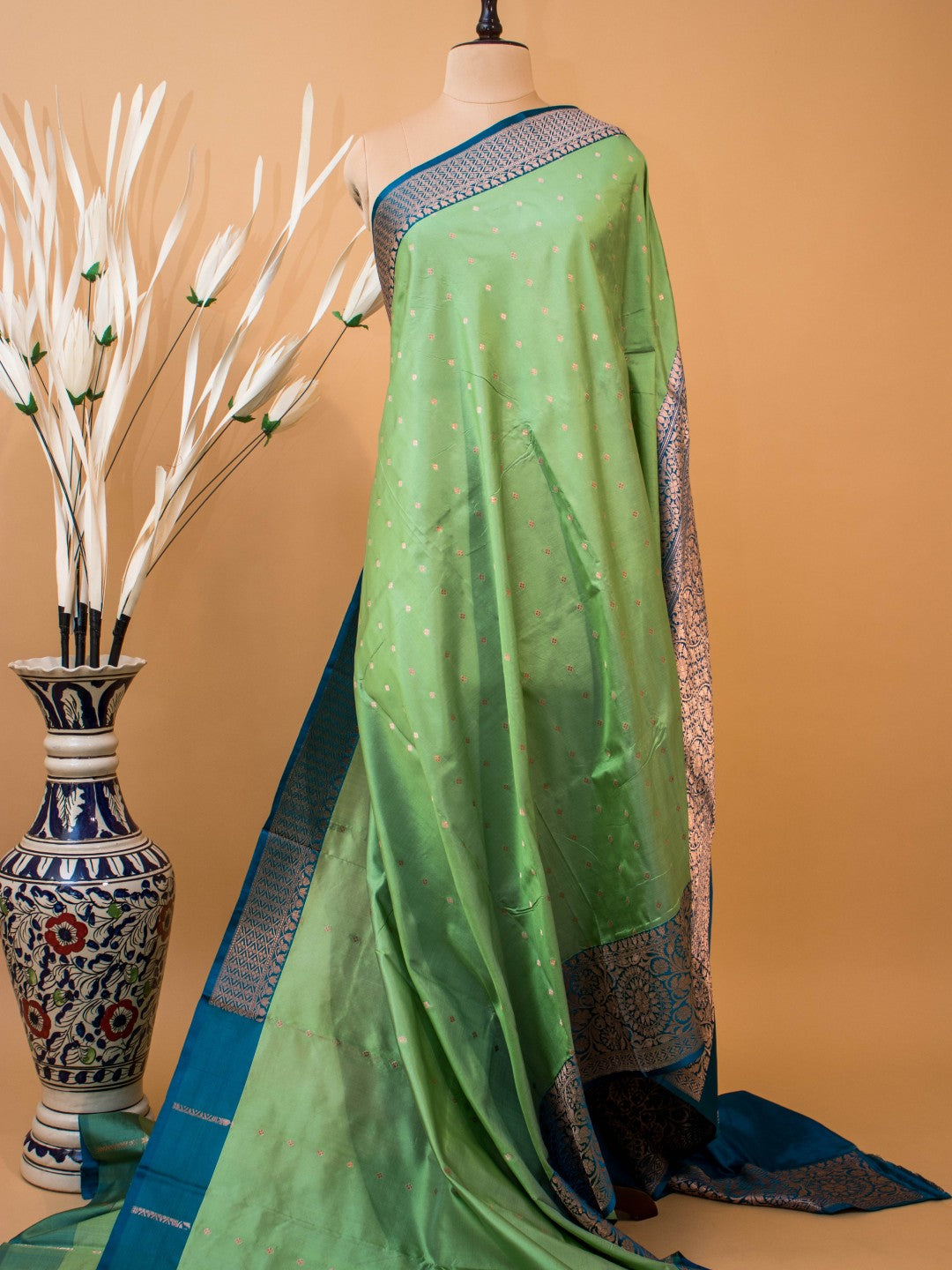 Pure Kataan Silk Contrast Border Small Butti