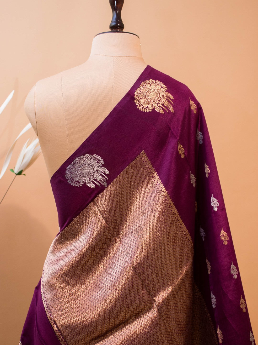 Pure Mashru Silk Gold N Silver Motifs In Border N Butti