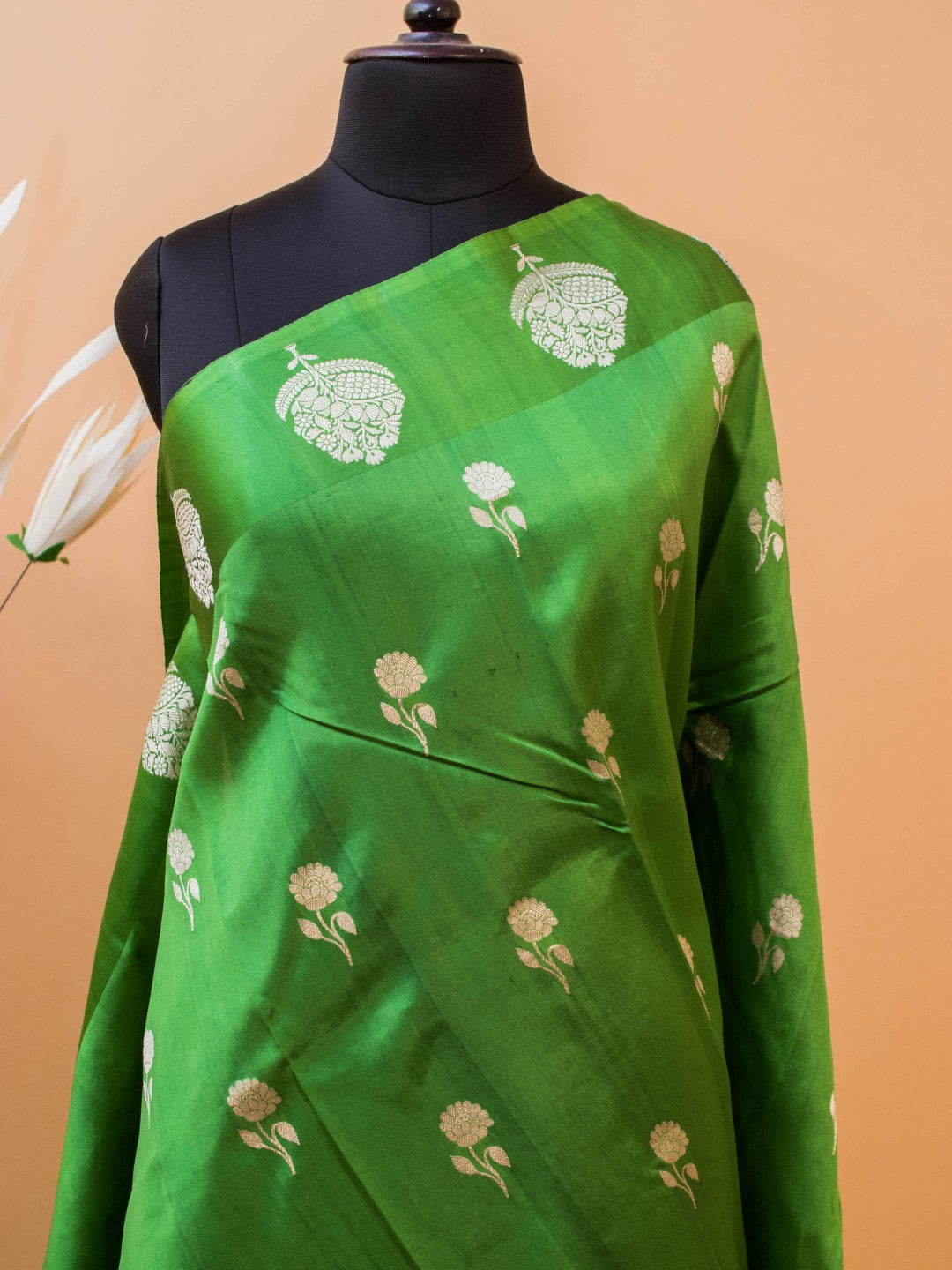 Pure Mango Silk With Beautiful Flower Motifs