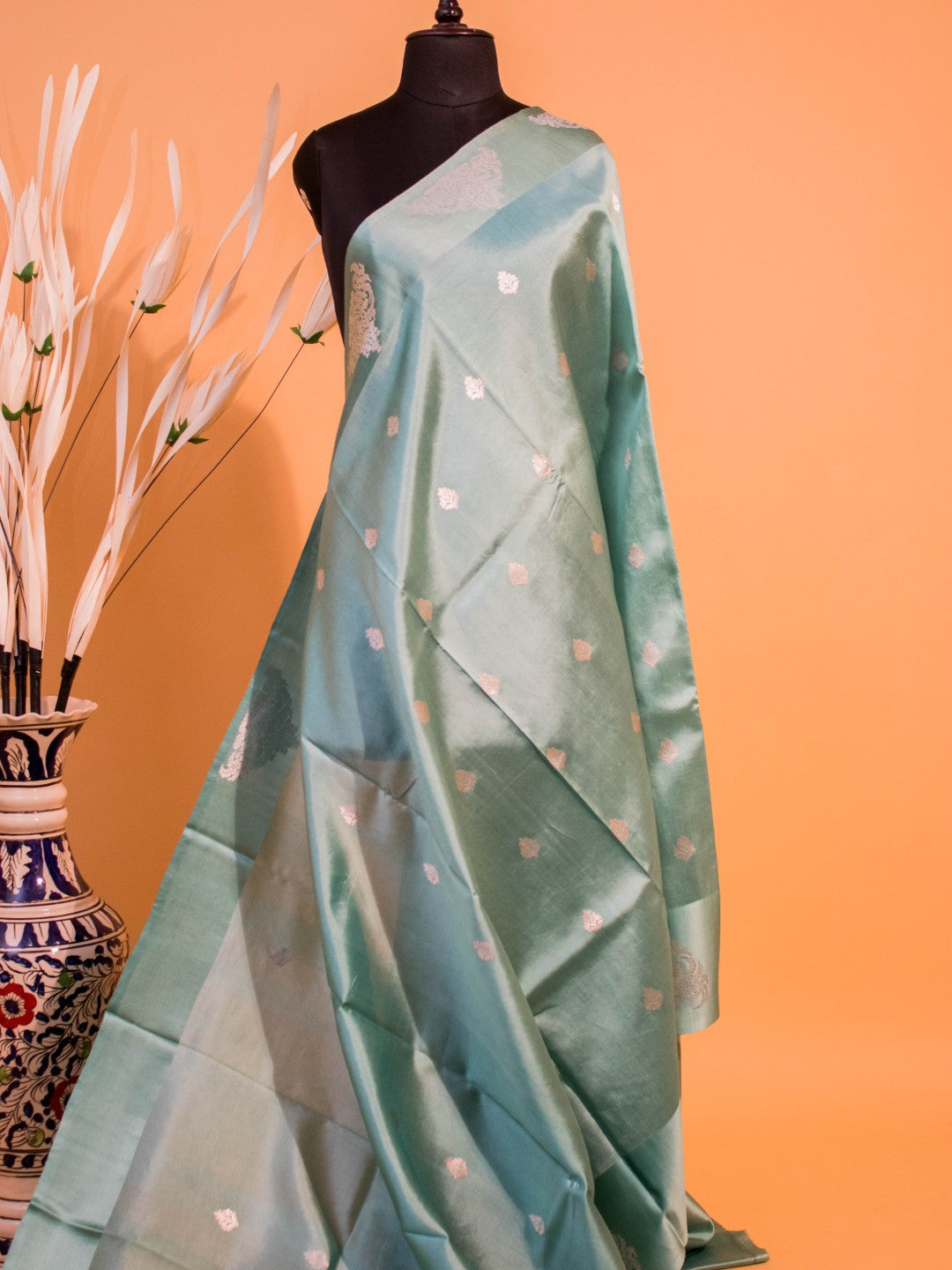 Pure Mashru Silk In Banarasi Motifs At Border - Blue