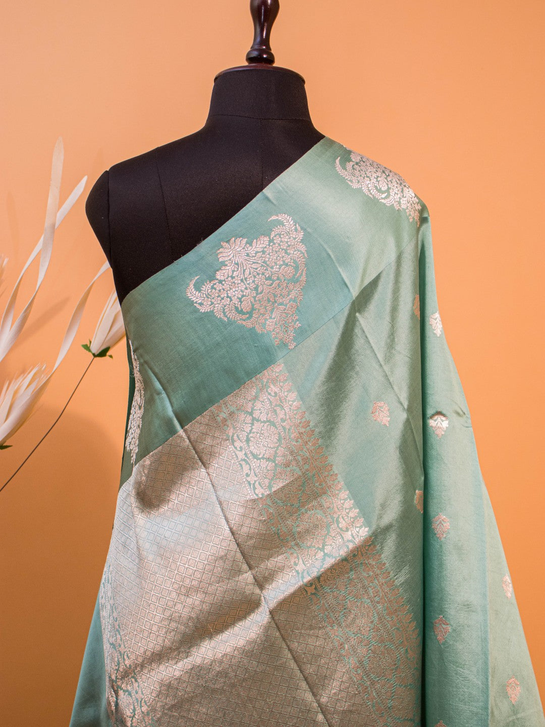 Pure Mashru Silk In Banarasi Motifs At Border - Blue