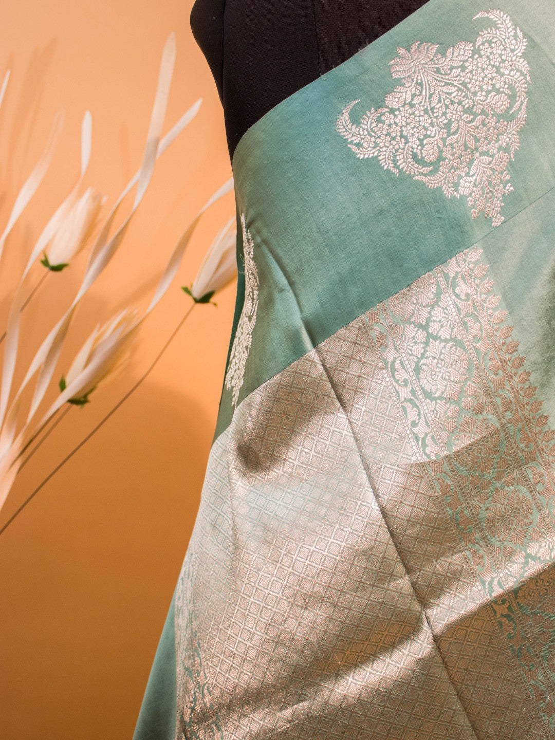 Pure Mashru Silk In Banarasi Motifs At Border - Blue