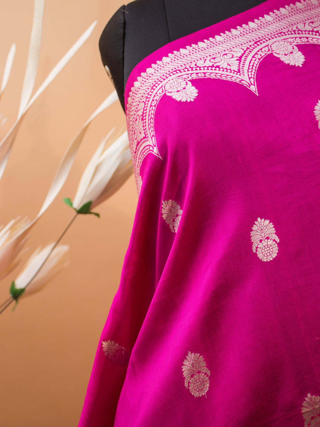 Pure Mashru Silk Curly Border Buti Design