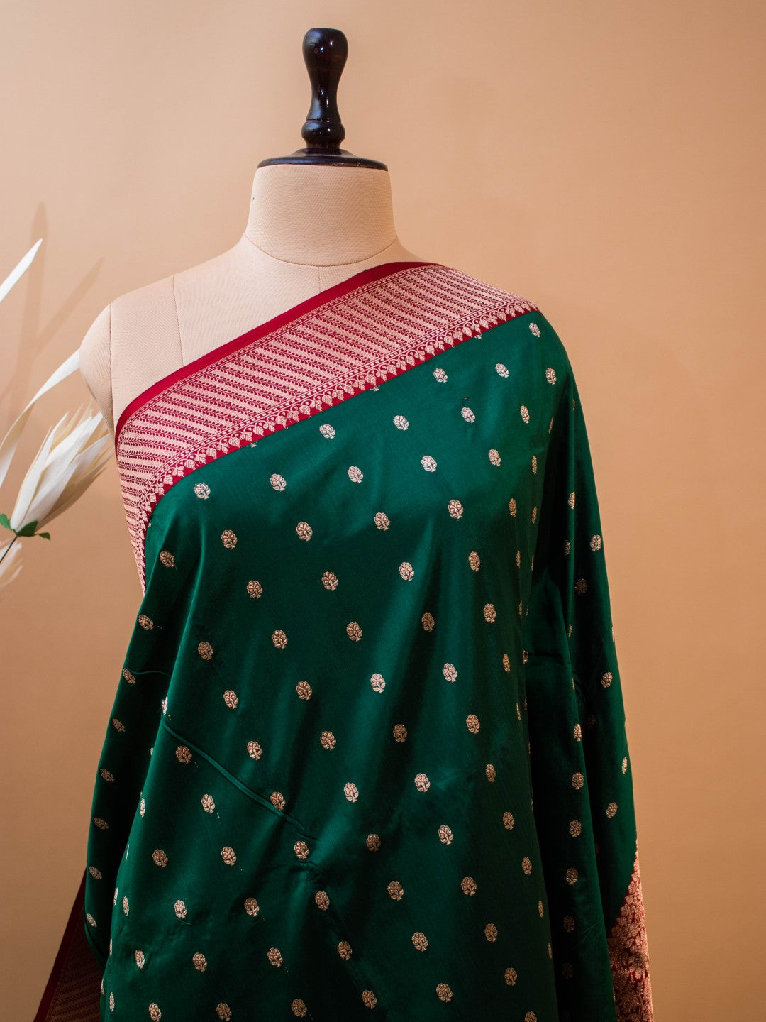 Pure Kataan Silk In a Traditional Green Red Combination