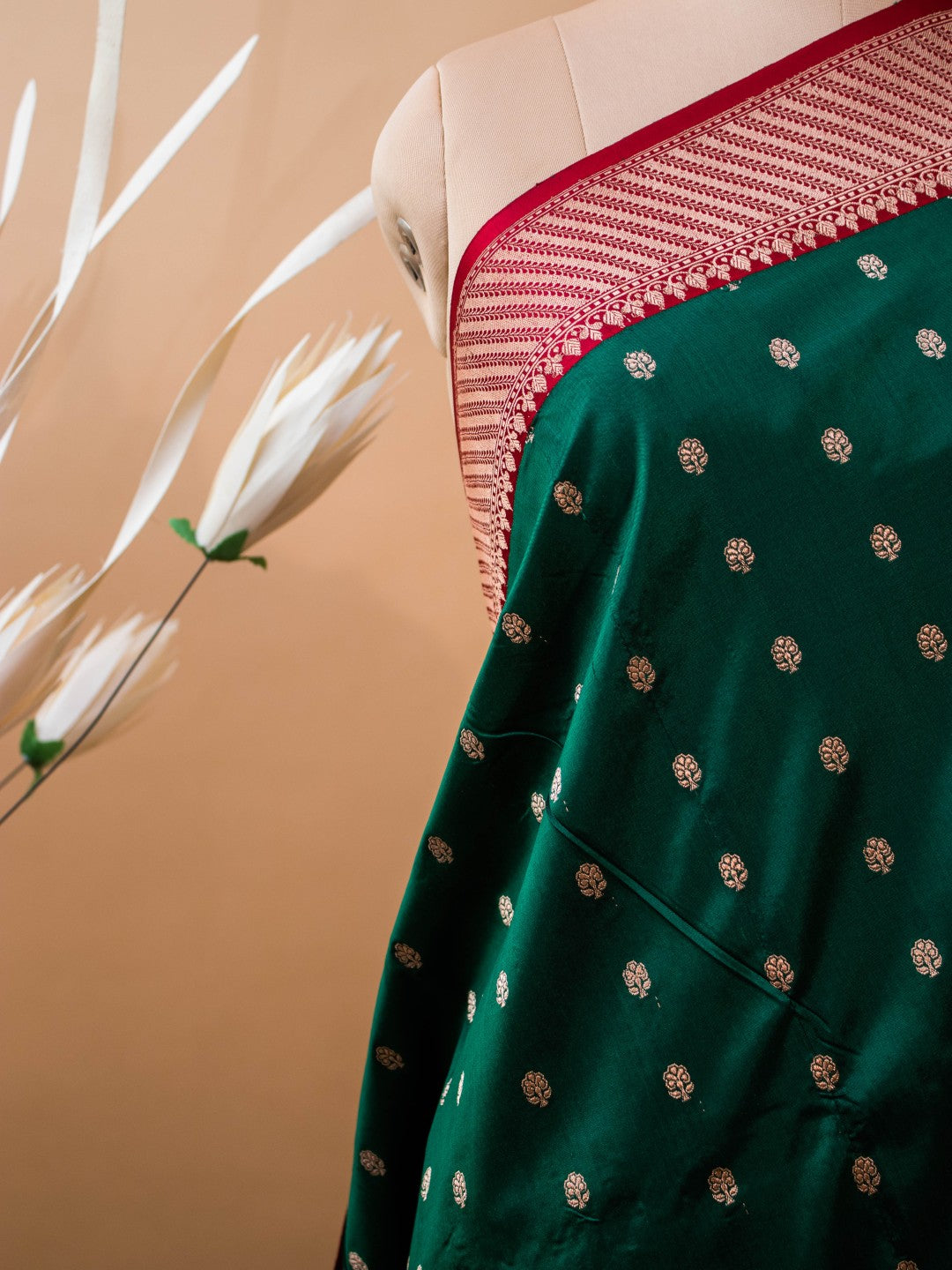 Pure Kataan Silk In a Traditional Green Red Combination