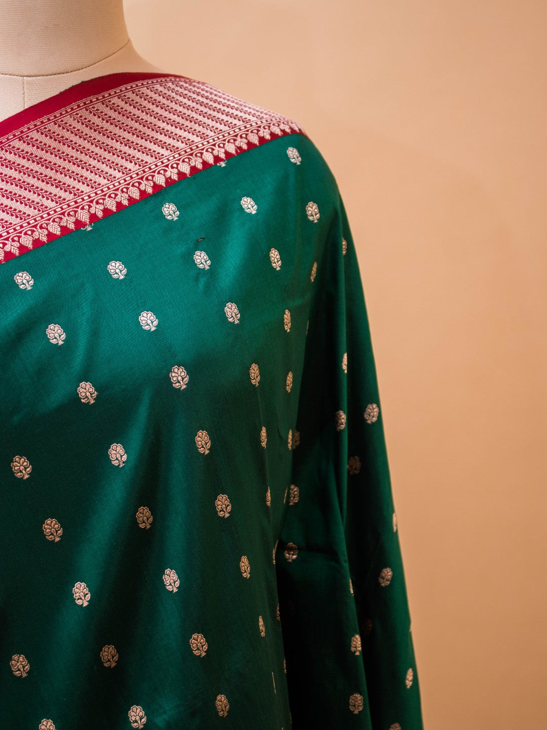 Pure Kataan Silk In a Traditional Green Red Combination