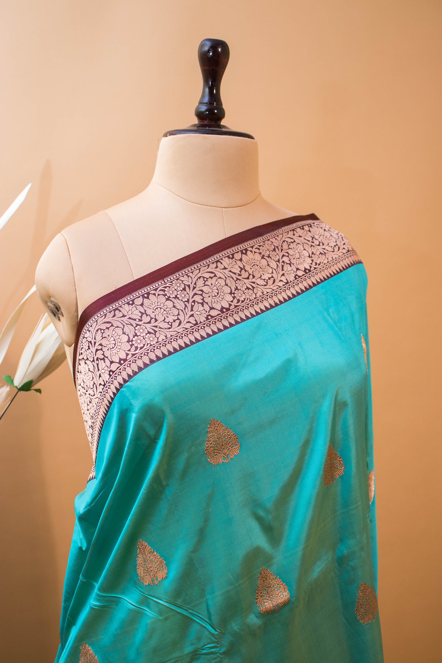 Traditional Pure Kataan Silk With Rangkaat Border Butti - Blue