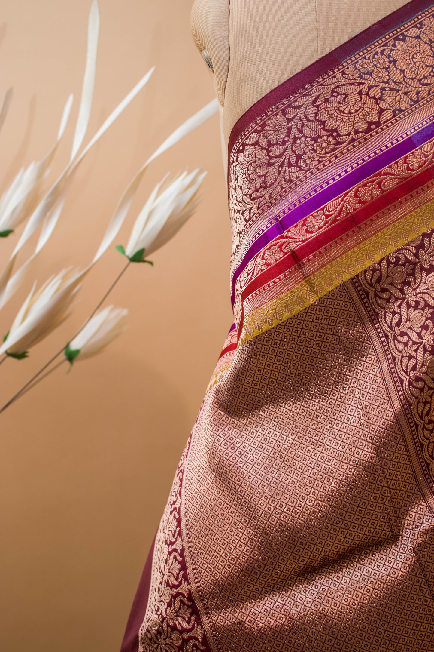 Traditional Pure Kataan Silk With Rangkaat Border Butti - Blue