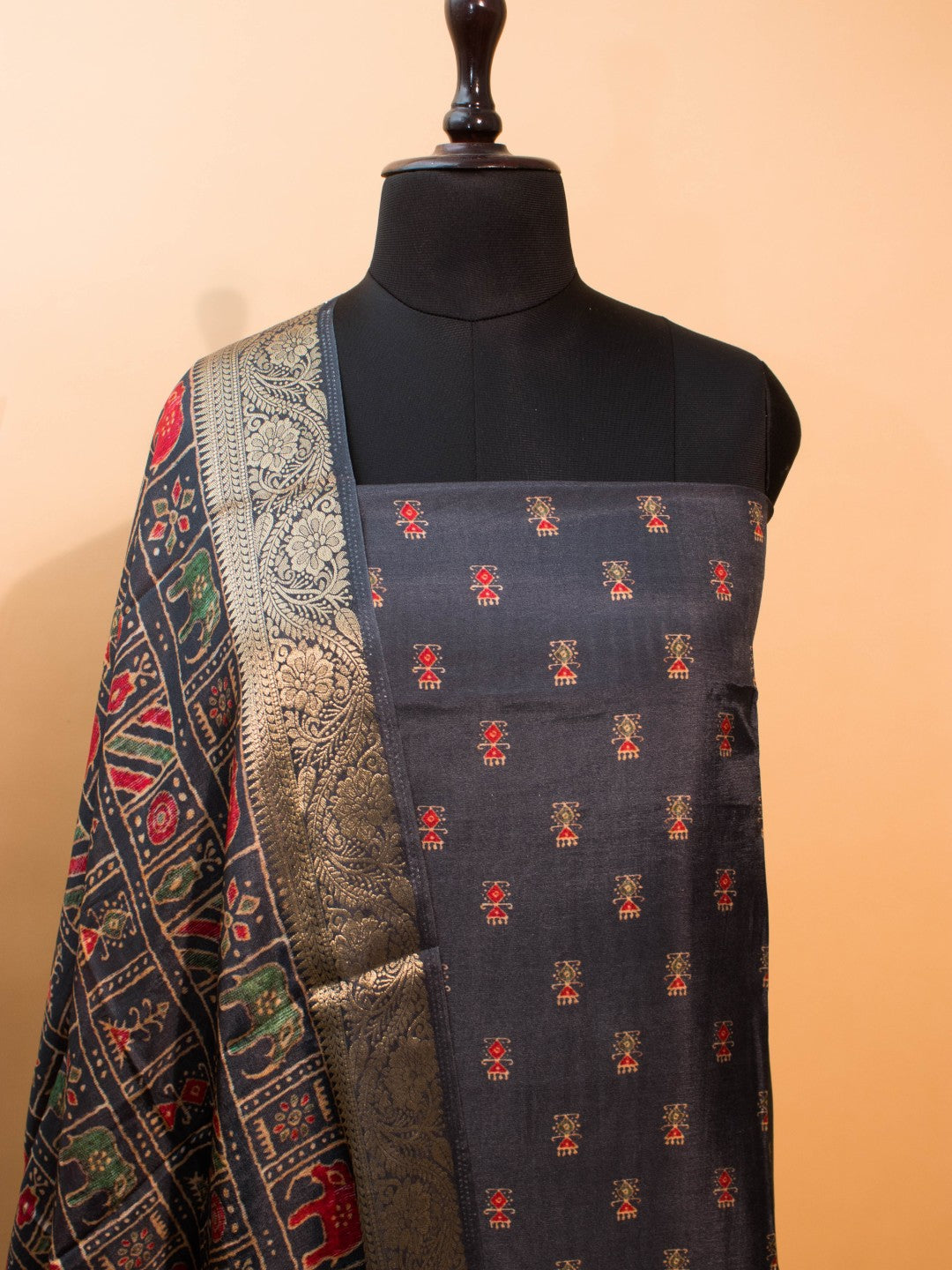 Pure Silk Hand Block Printed Style Unstitched Suit