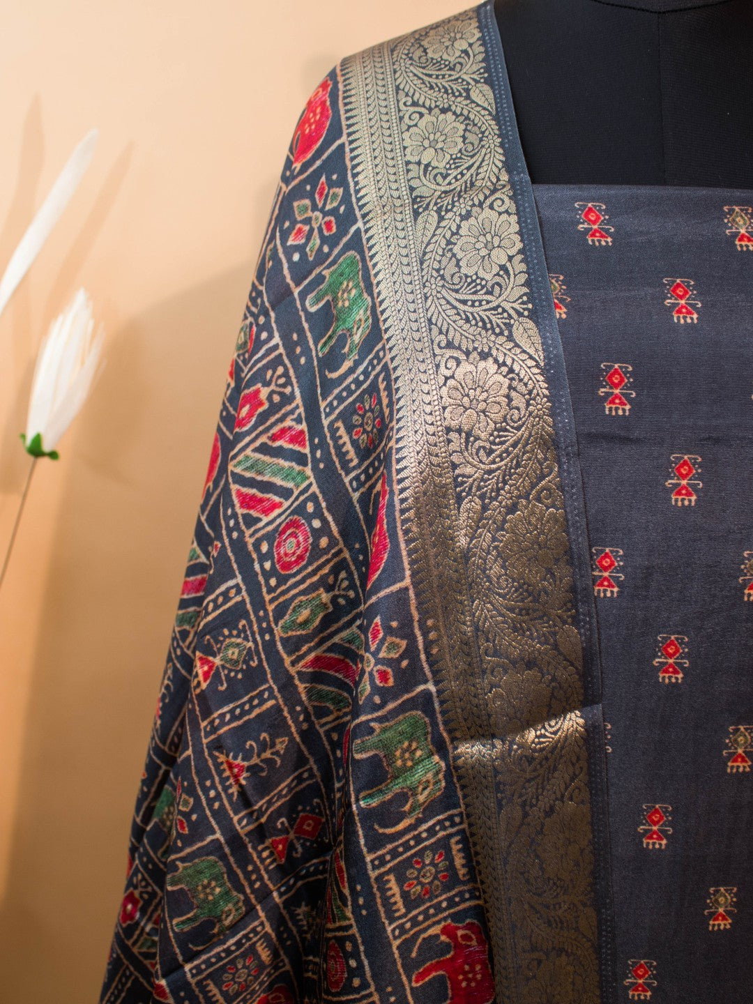 Pure Silk Hand Block Printed Style Unstitched Suit