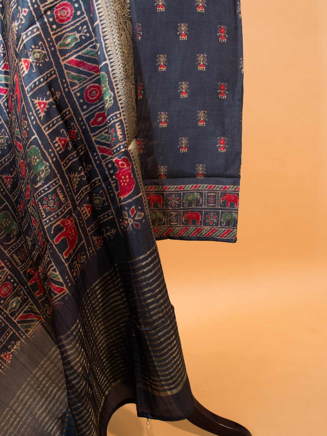 Pure Silk Hand Block Printed Style Unstitched Suit