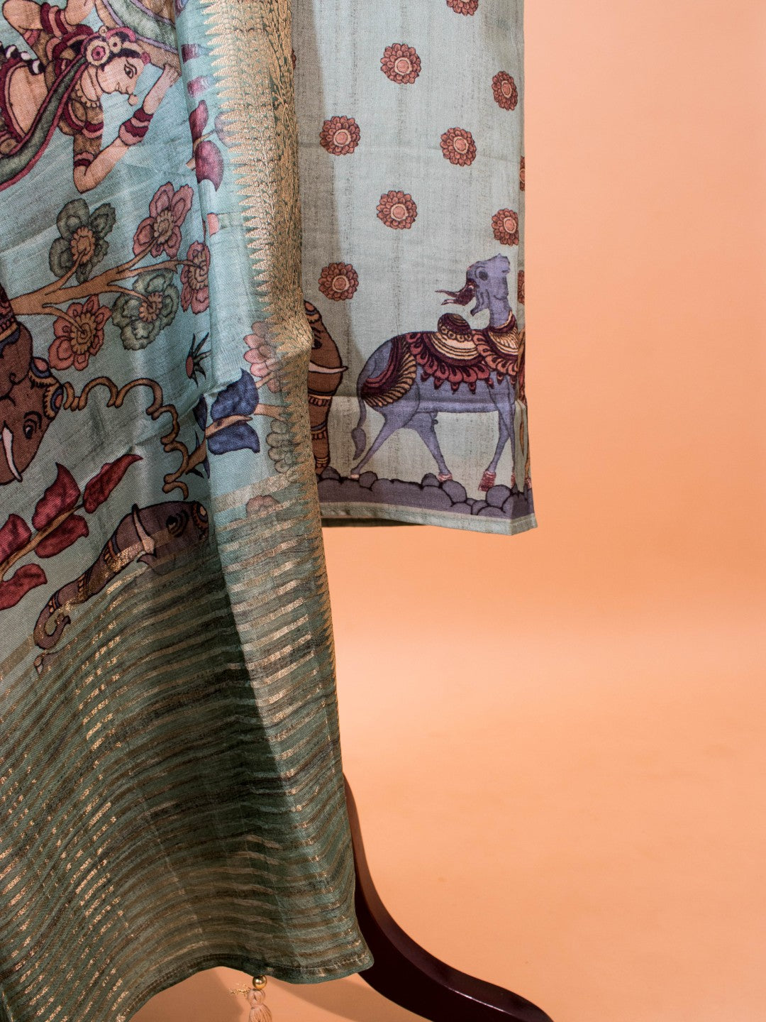 Pure Silk Kalamkari Printed Style Unstitched Suit