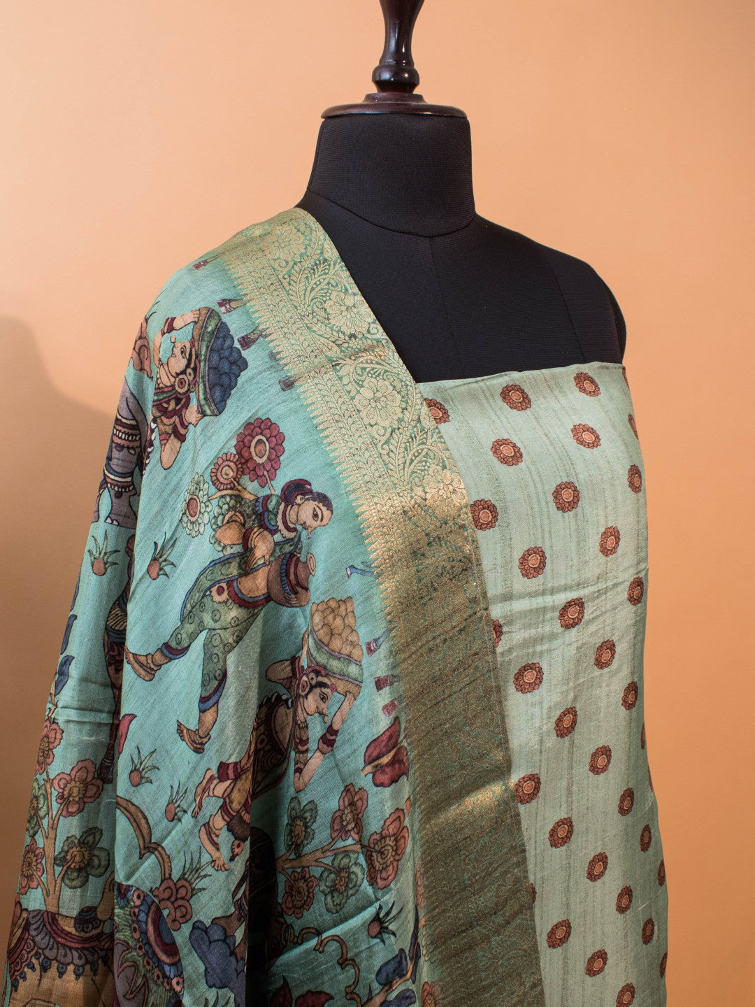 Pure Silk Kalamkari Printed Style Unstitched Suit