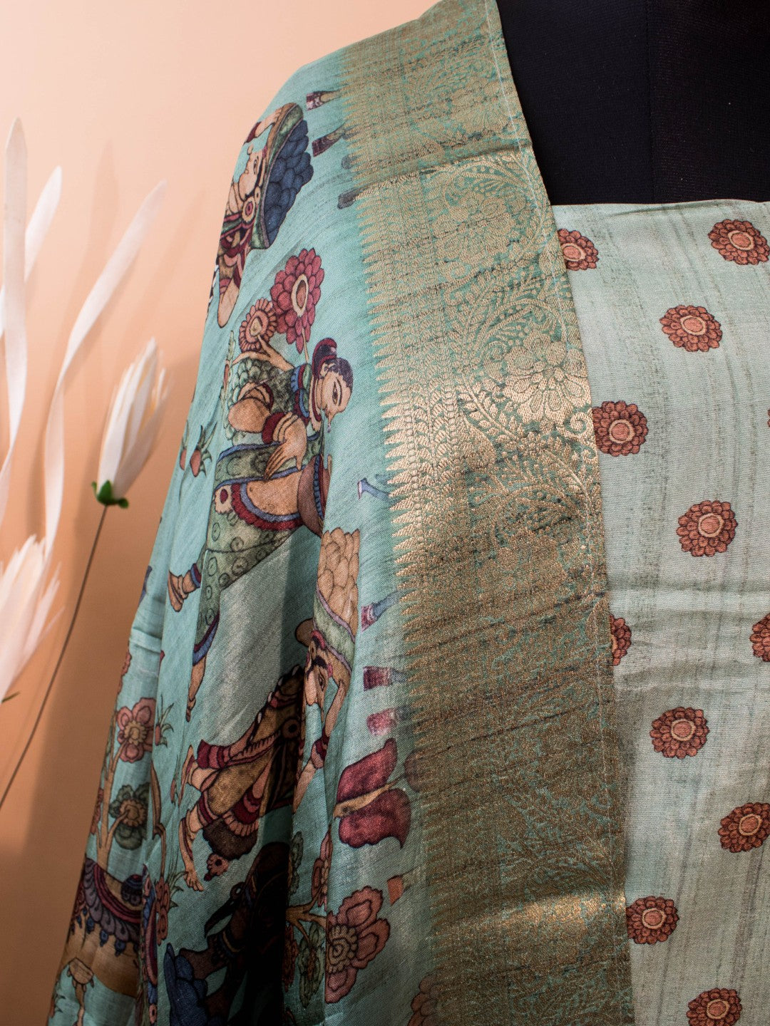 Pure Silk Kalamkari Printed Style Unstitched Suit