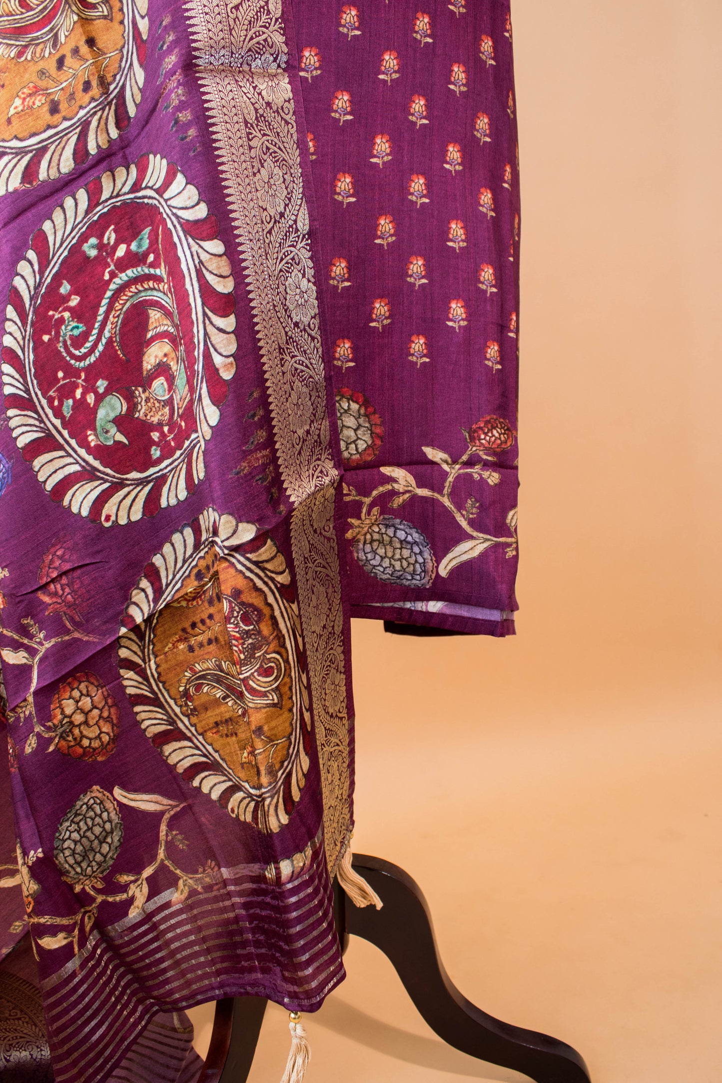Pure Silk Kalamkari Printed Style Suits - Wine