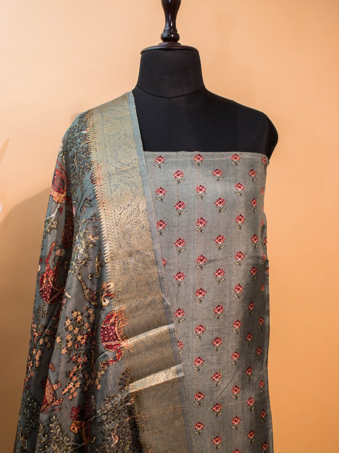 Pure Silk Pichwai Style Printed Unstitched Suit