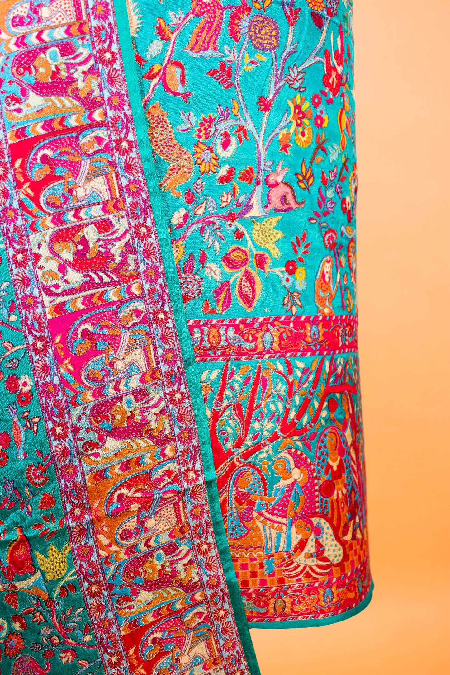 Pashmina Style Weaving In Pure Munga Silk Banarasi Unstitched Suit -blue