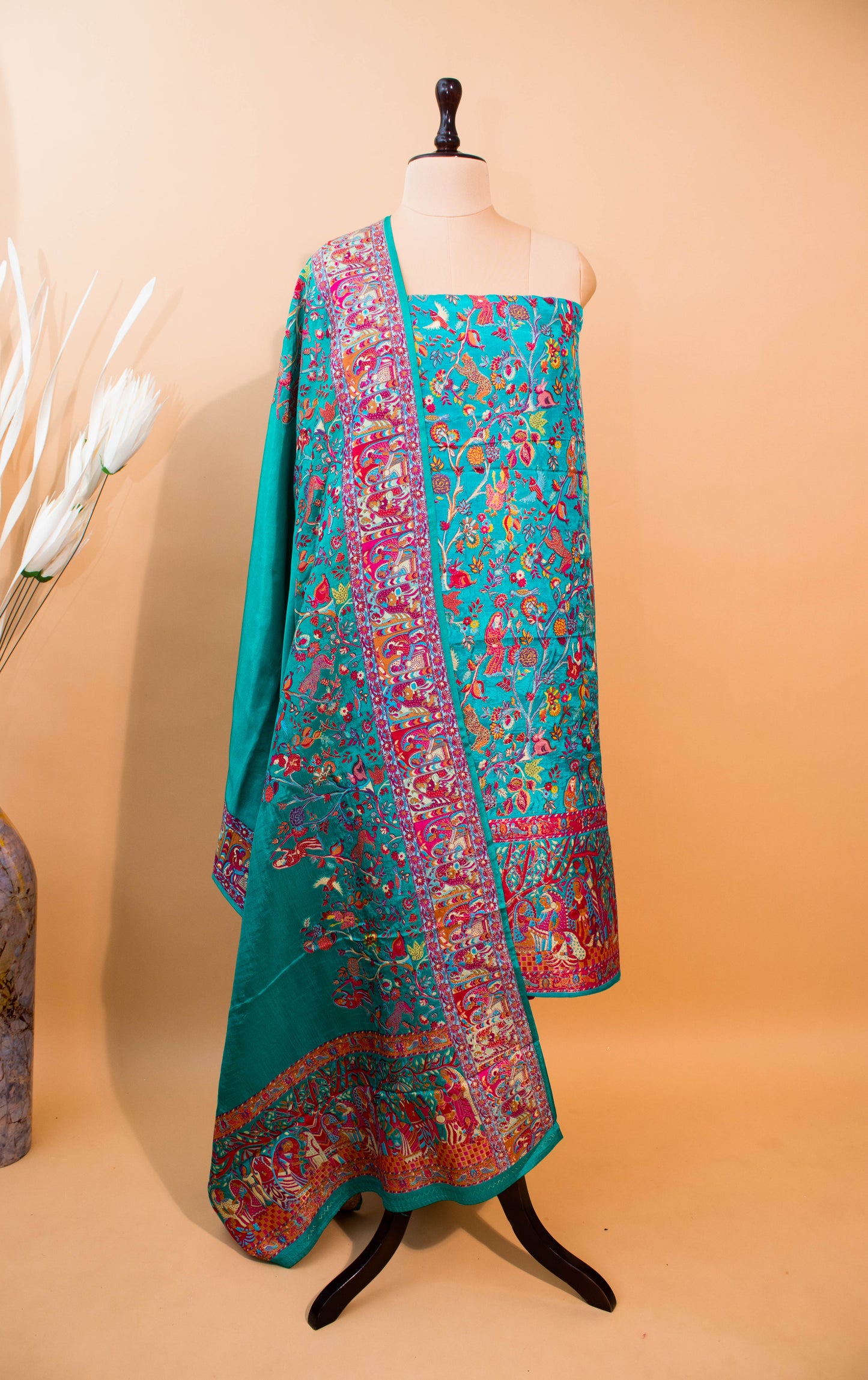 Pashmina Style Weaving In Pure Munga Silk Banarasi Unstitched Suit -blue