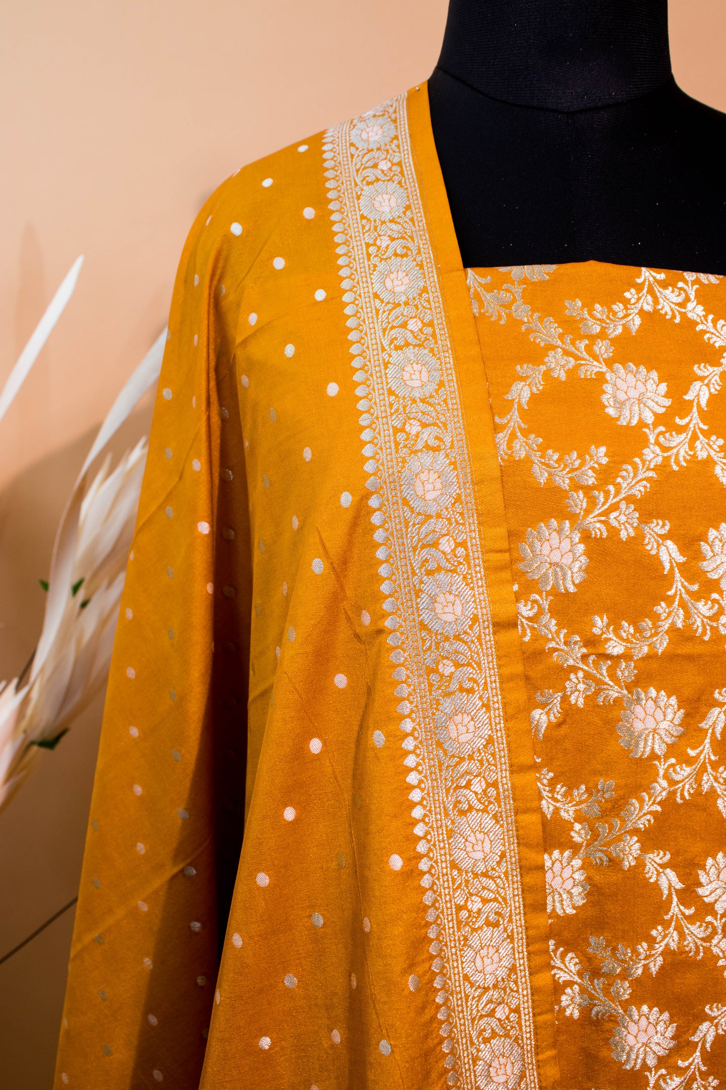 Banarasi Kataan Silk Suit Fabrics 3pc - Yellow