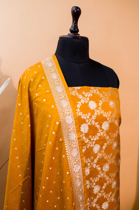Banarasi Kataan Silk Suit Fabrics 3pc - Yellow