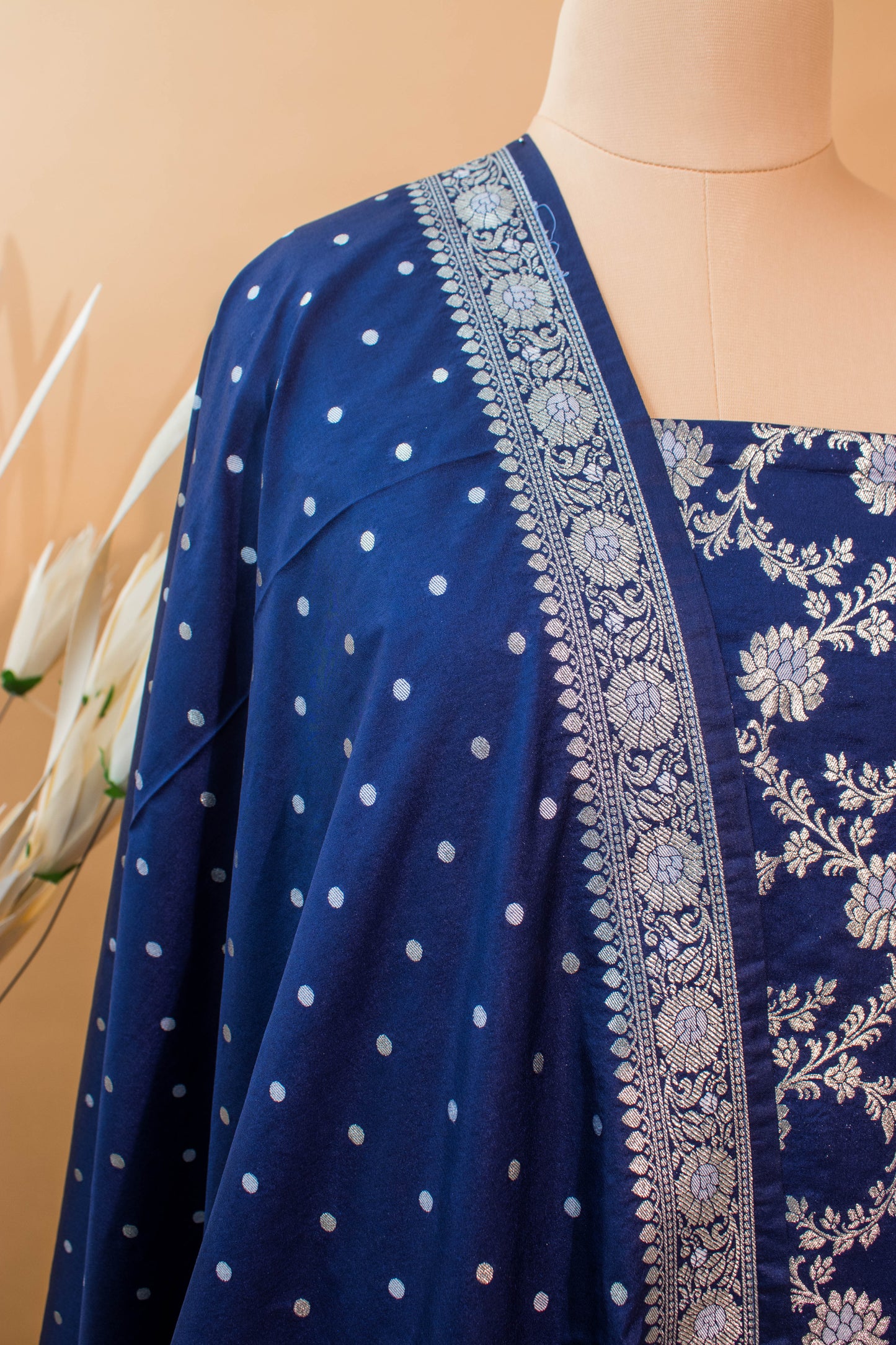 Banarasi Kataan Silk Suit Fabrics 3pc - Blue