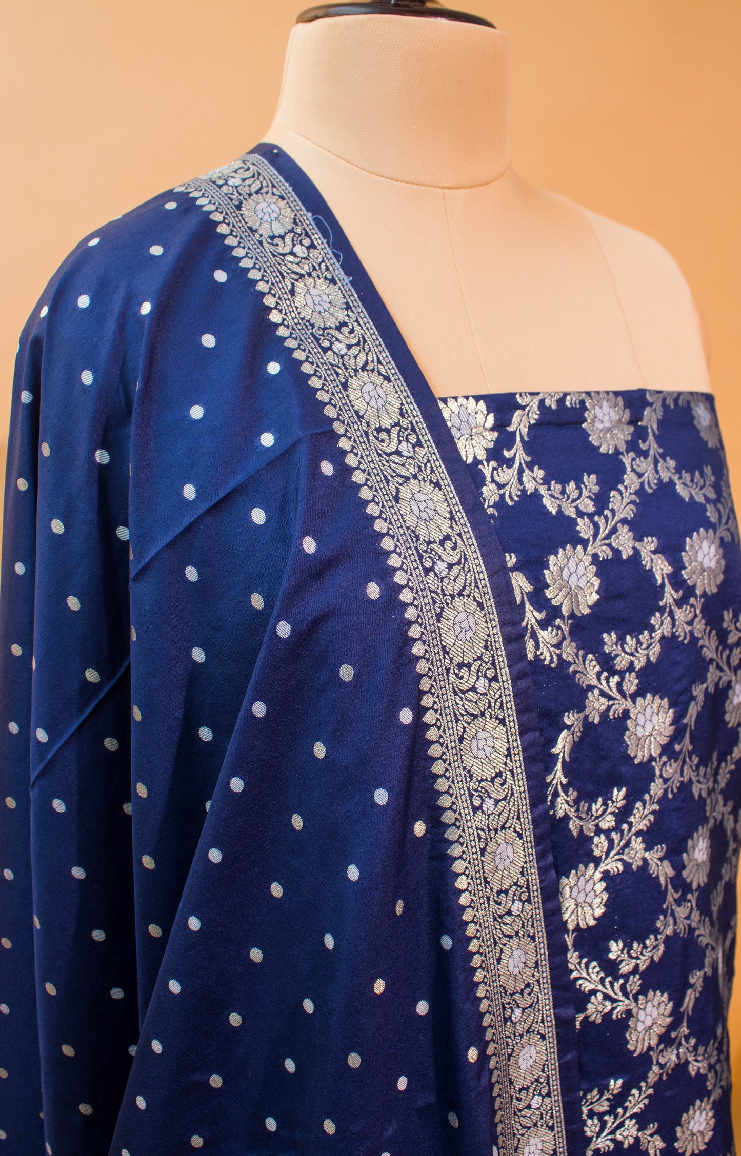 Banarasi Kataan Silk Suit Fabrics 3pc - Blue