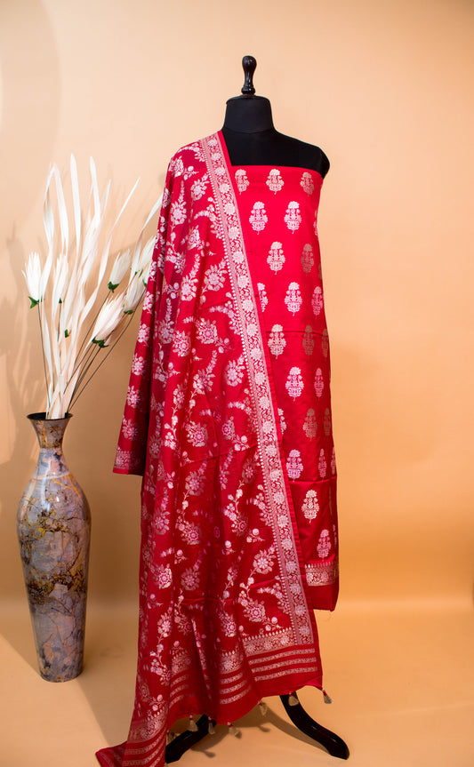 Banarasi Kataan Silk Suit Fabrics 3pc - Red