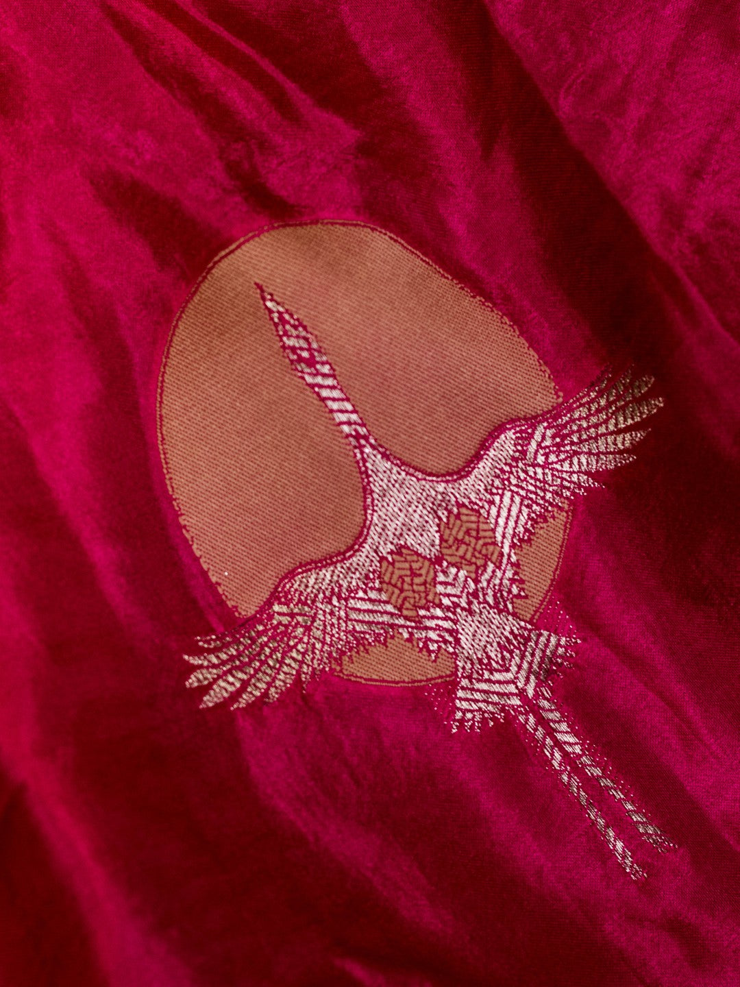 Flying Flamingo In Contemporary Masru Silk Saree