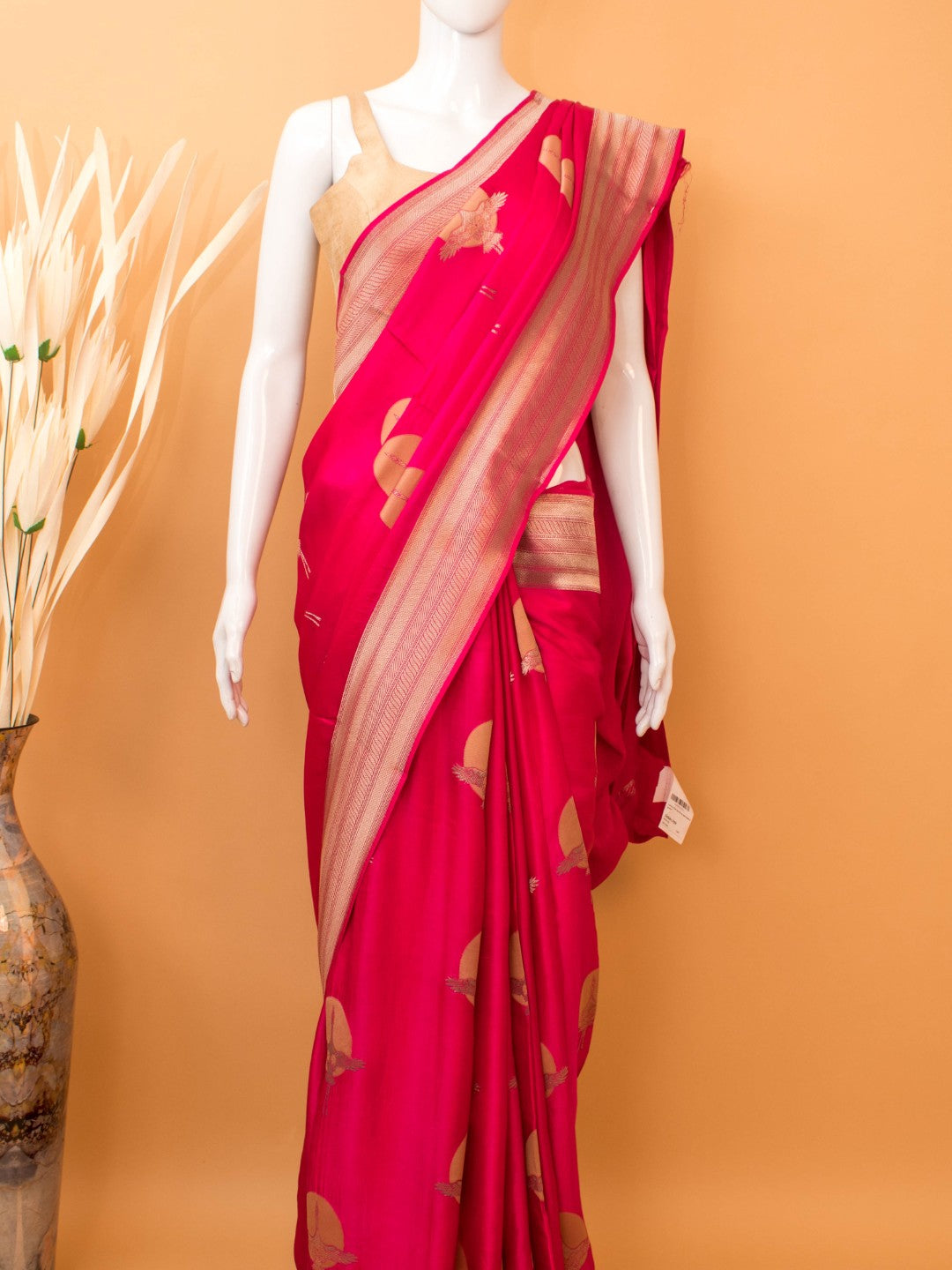 Flying Flamingo In Contemporary Masru Silk Saree