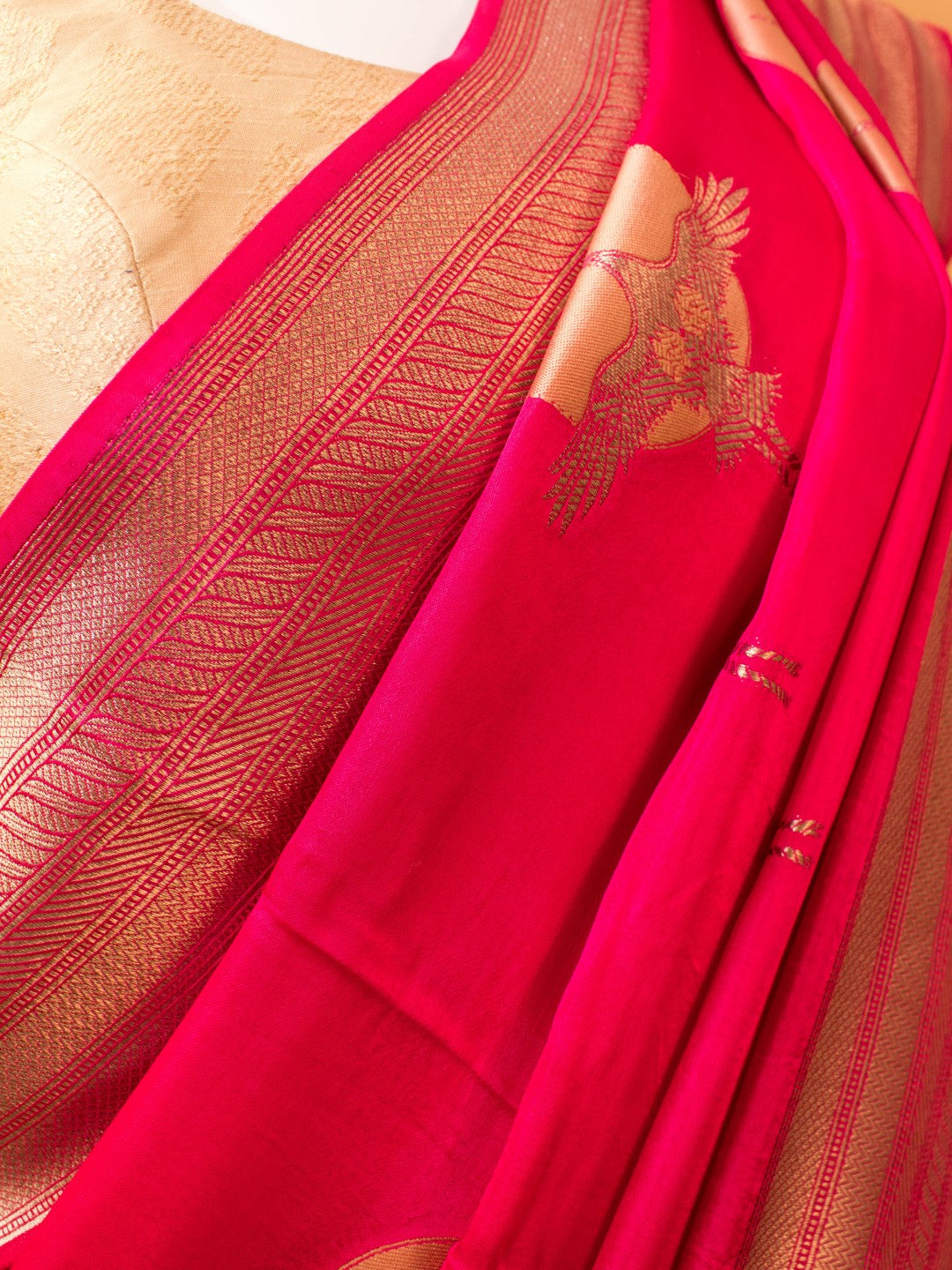 Flying Flamingo In Contemporary Masru Silk Saree