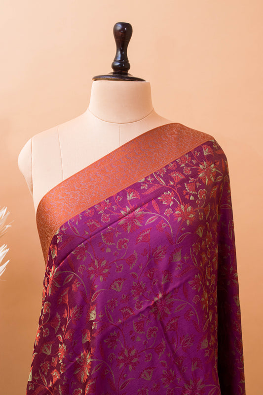 Handloom Resham Tanchui In Pure Silk - Wine