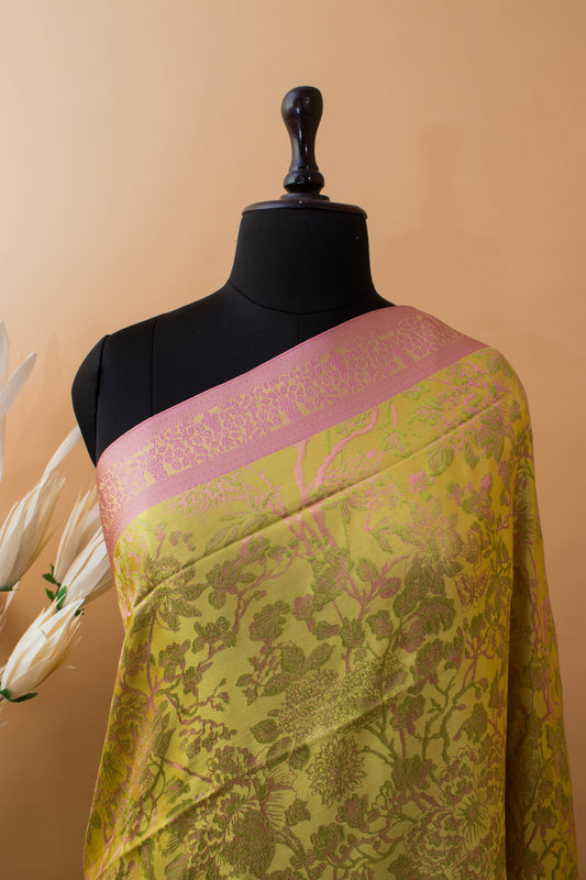 Handloom Resham Tanchui In Pure Silk - Green