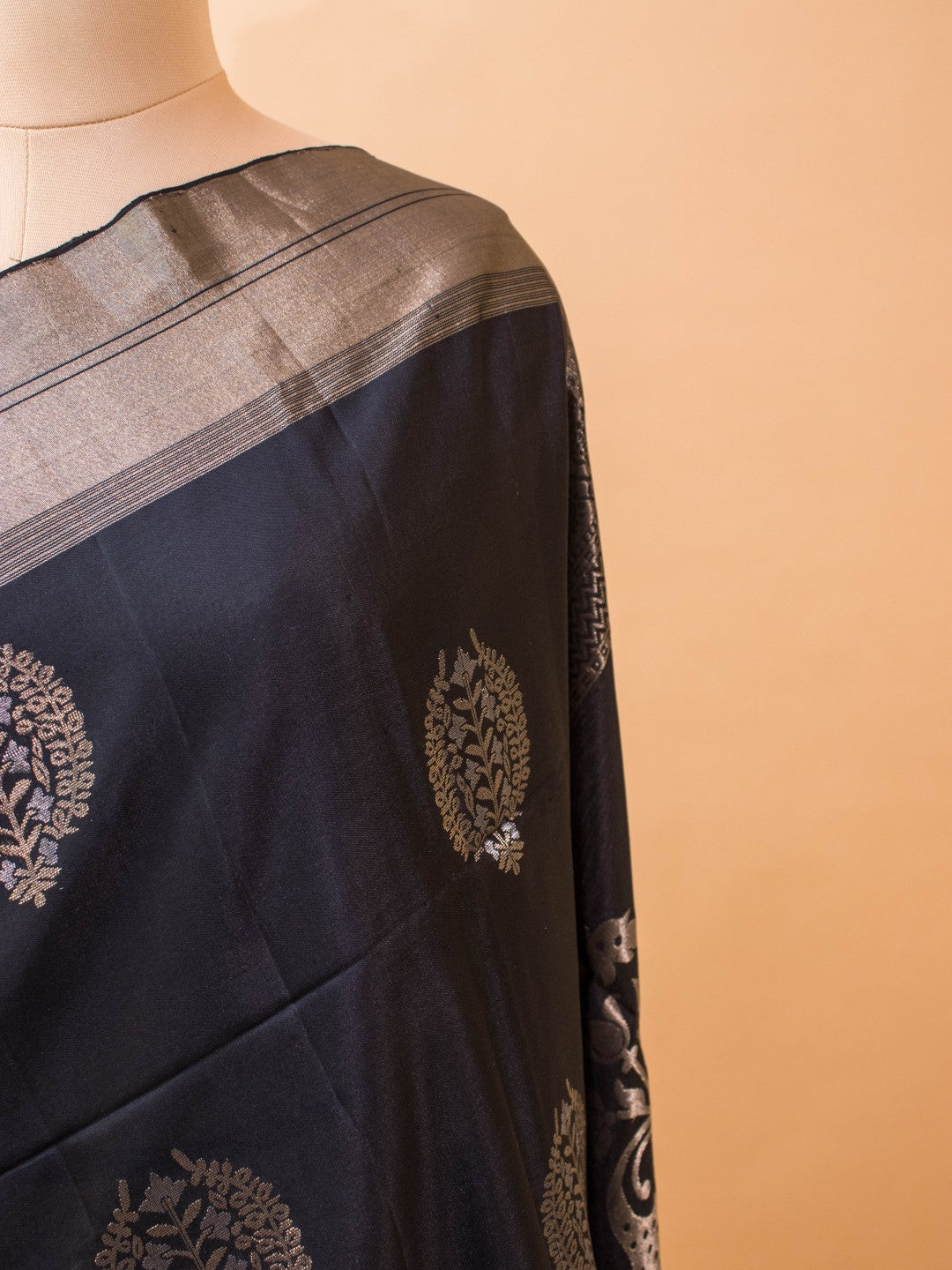 Contemporary Style Designer Sarees In Pure Silk - Black