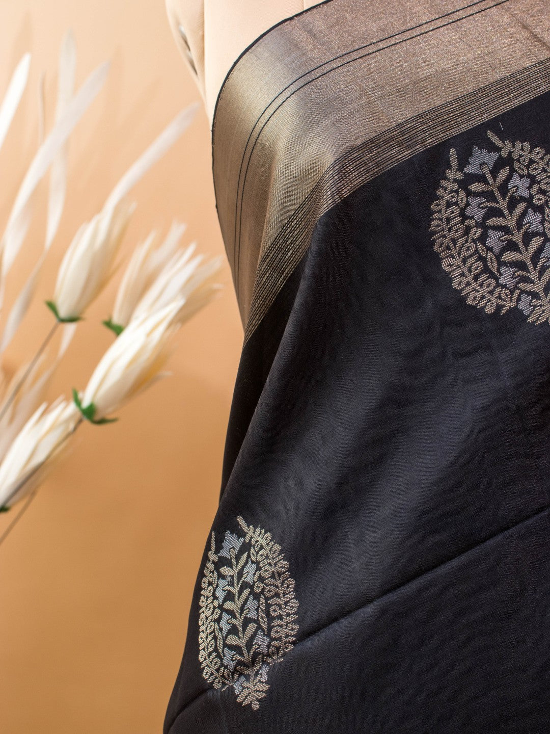 Contemporary Style Designer Sarees In Pure Silk - Black