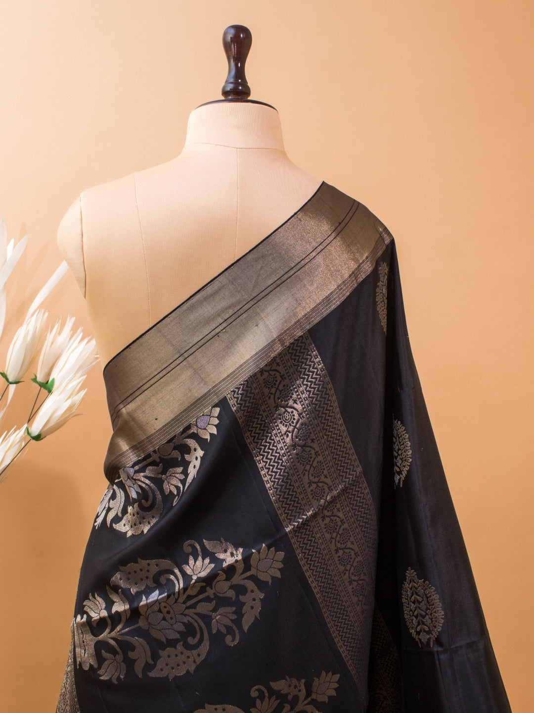 Contemporary Style Designer Sarees In Pure Silk - Black