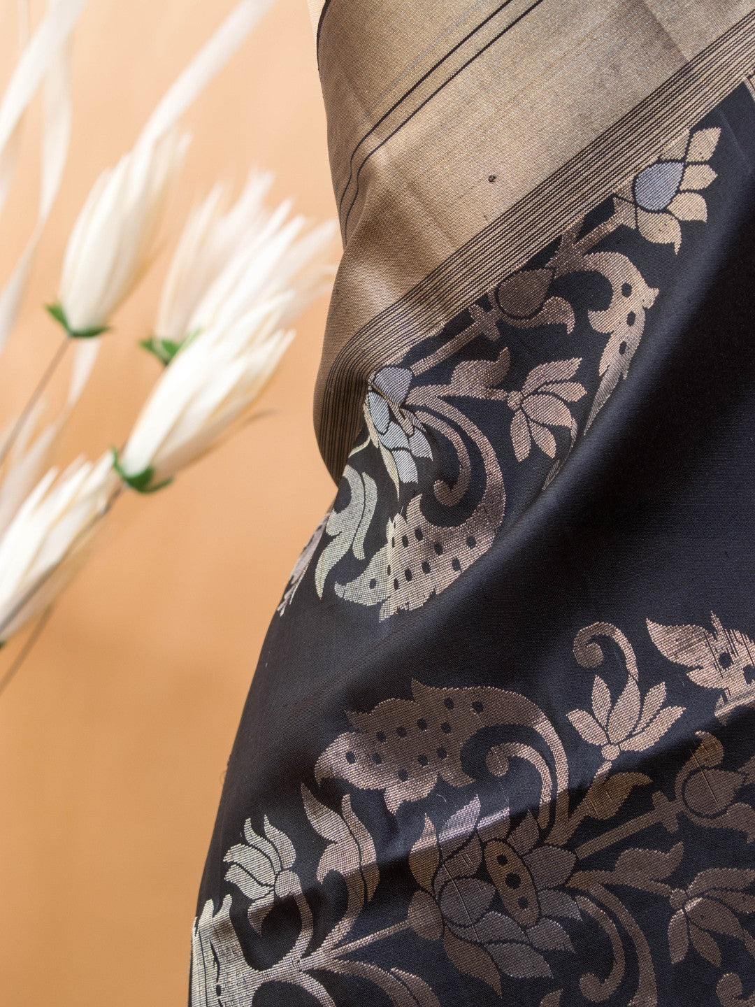 Contemporary Style Designer Sarees In Pure Silk - Black
