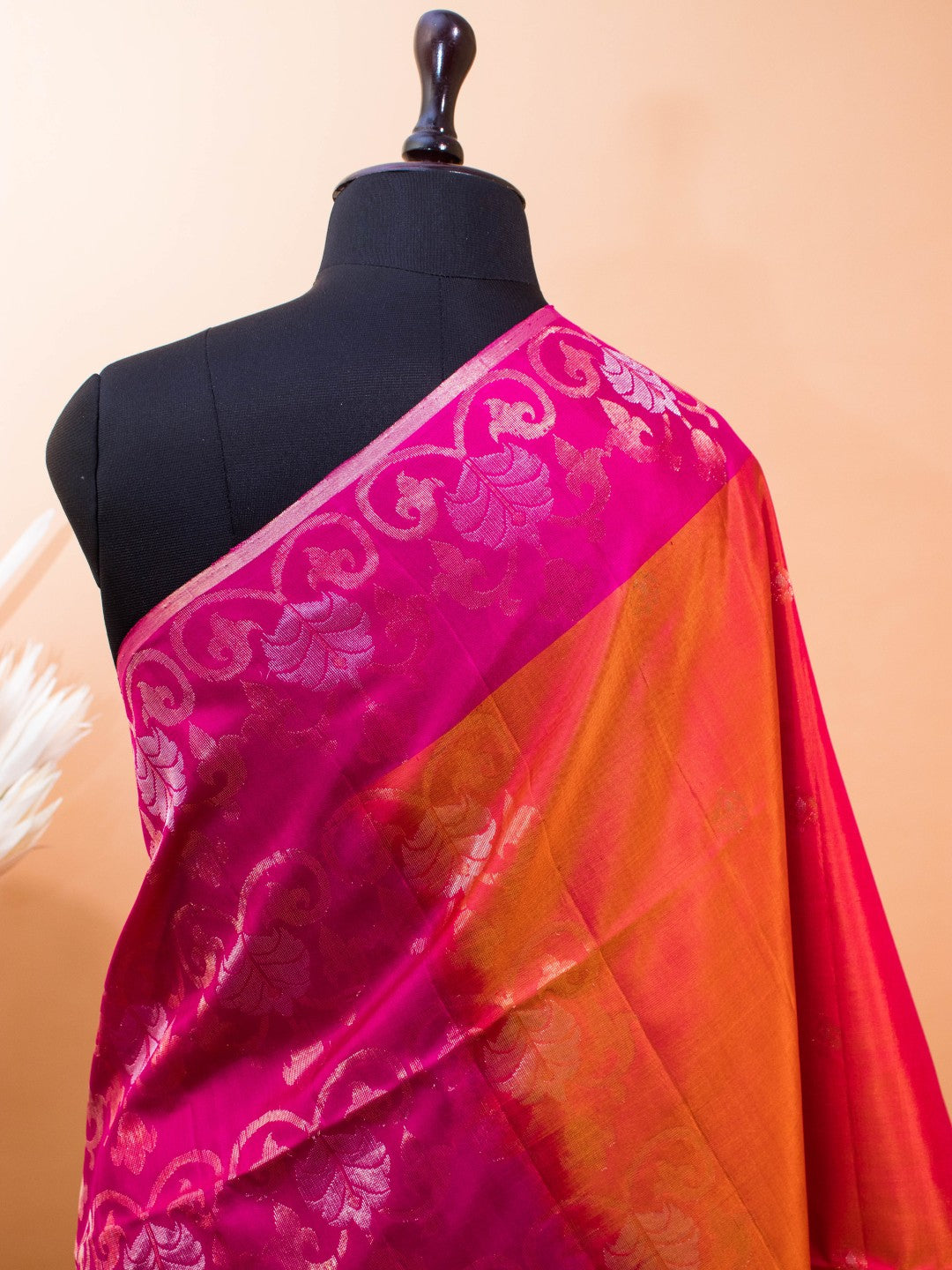 Contemporary Zari Weaving In Pure Silk - Orange