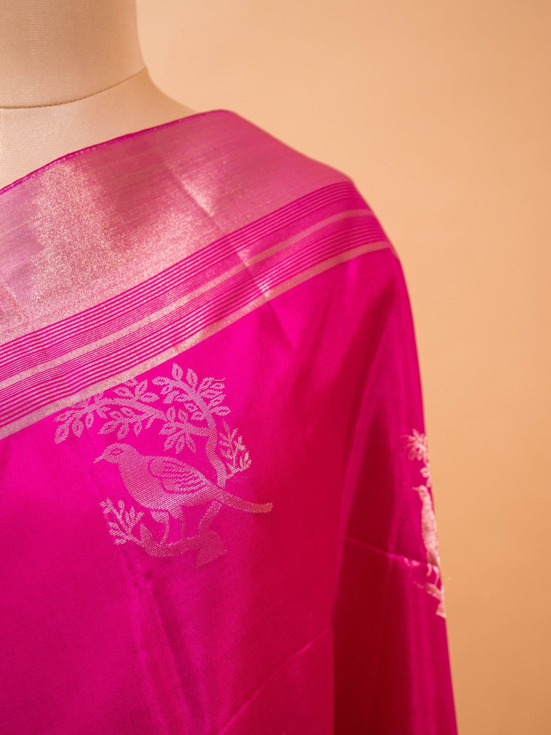 Contemporary Bird Motif In Pure Soft Silk