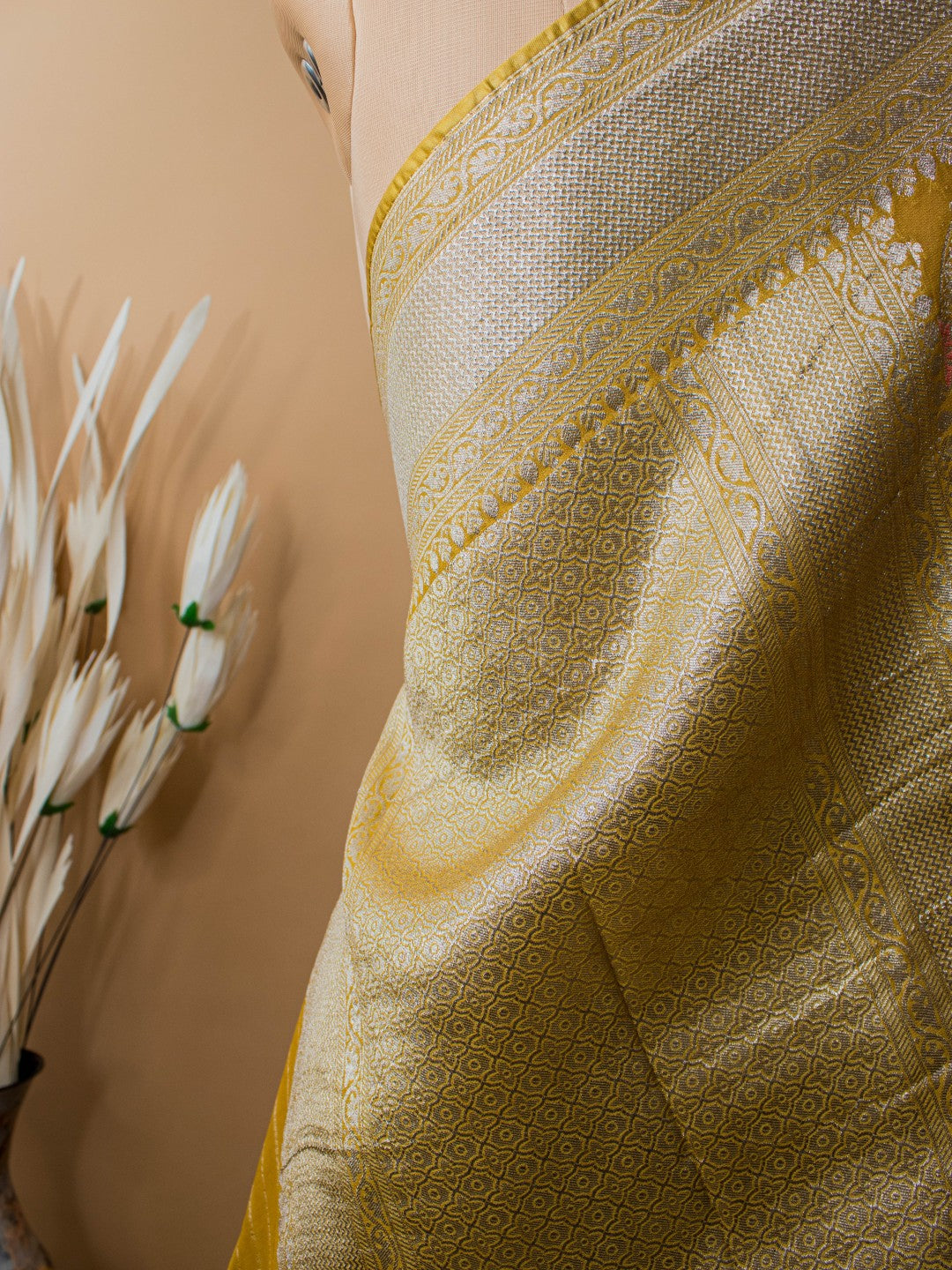 Khaddi Bandhej With Meenakari Weaving - Yellow