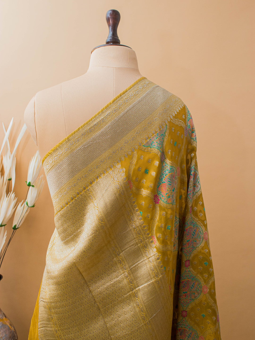 Khaddi Bandhej With Meenakari Weaving - Yellow