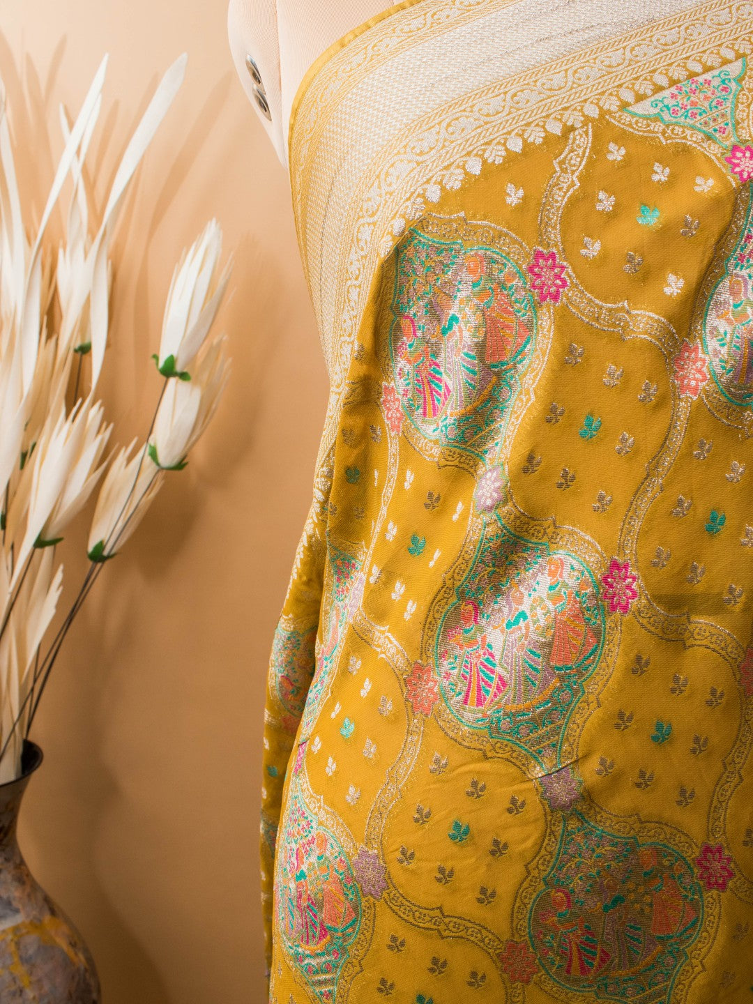 Khaddi Bandhej With Meenakari Weaving - Yellow