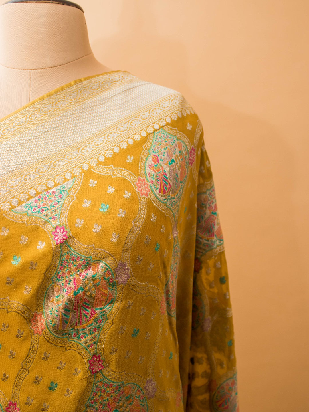 Khaddi Bandhej With Meenakari Weaving - Yellow