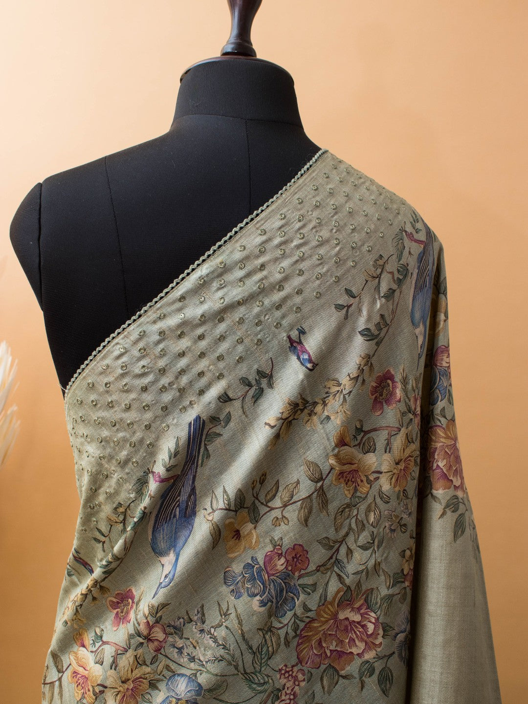 Pure Tussar Silk Printed In Sober N Elegant Taste -grey