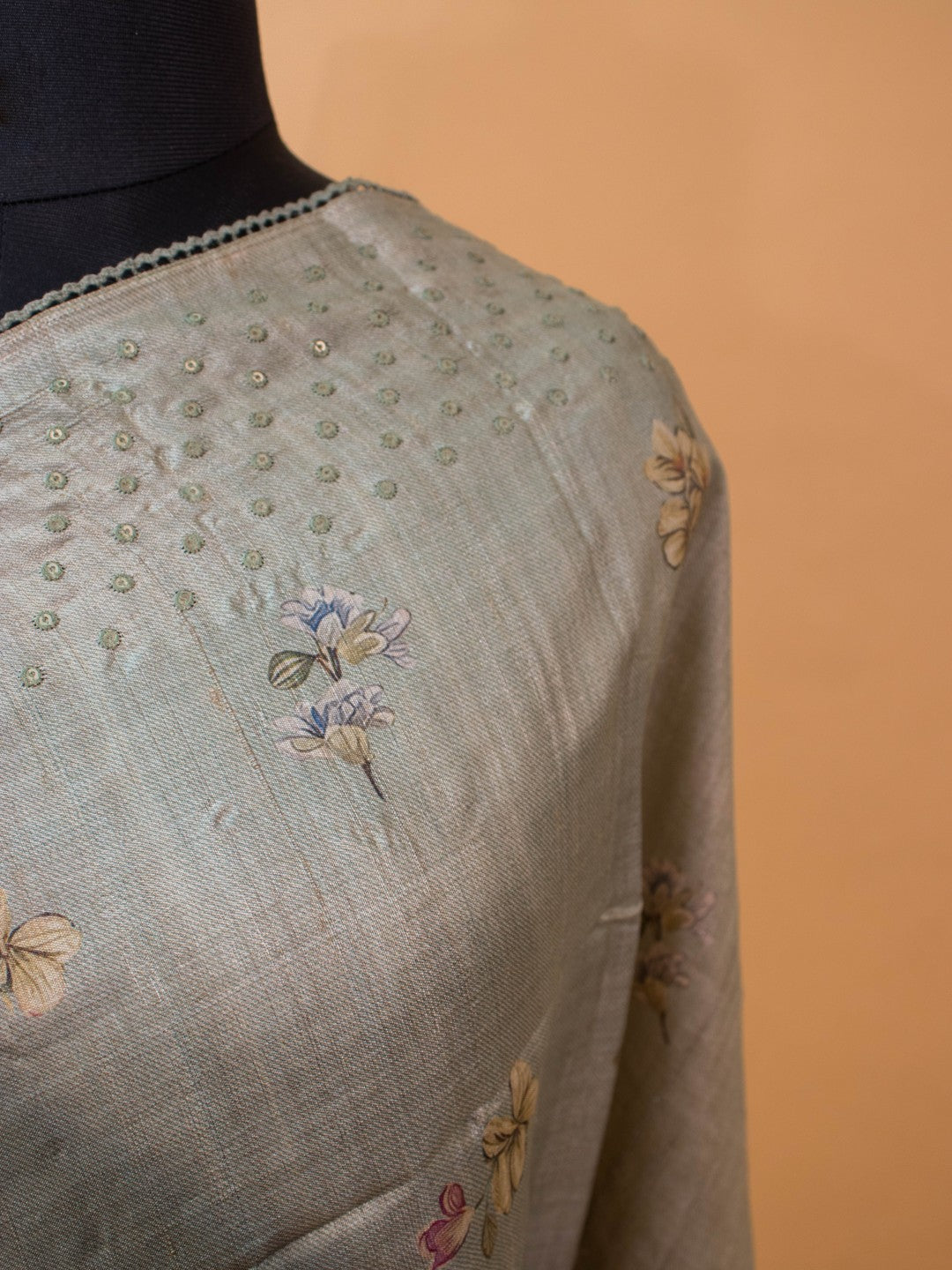 Pure Tussar Silk Printed In Sober N Elegant Taste -grey