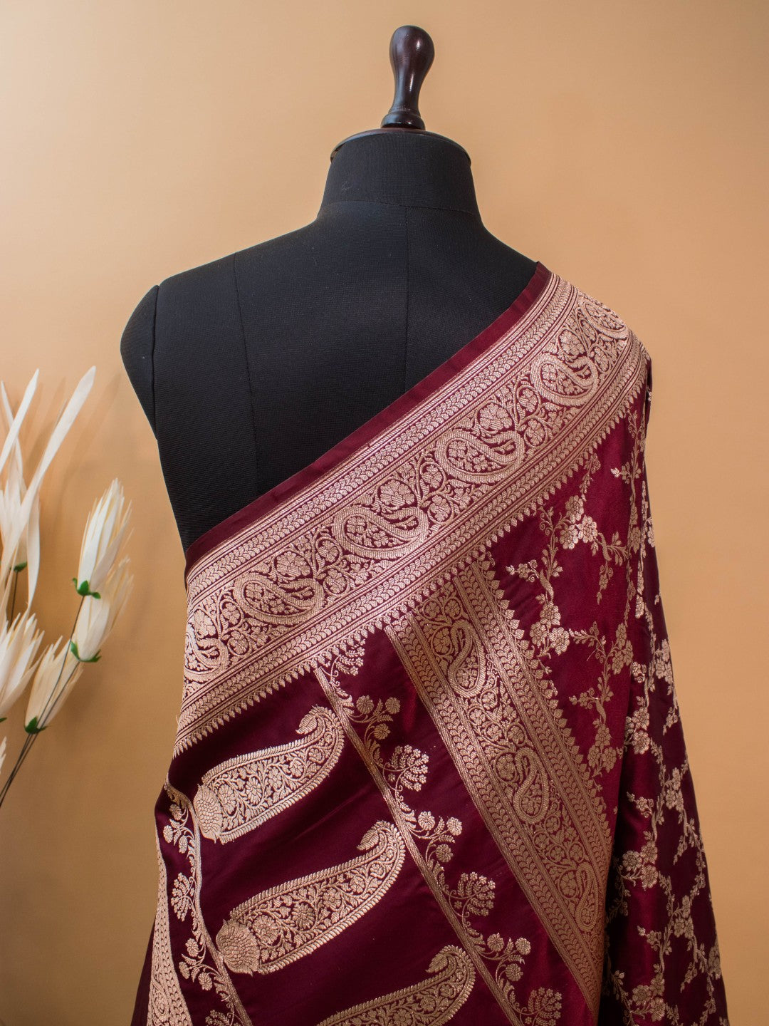 Upaada Jaal Weaving In Mashru Silk- Maroon