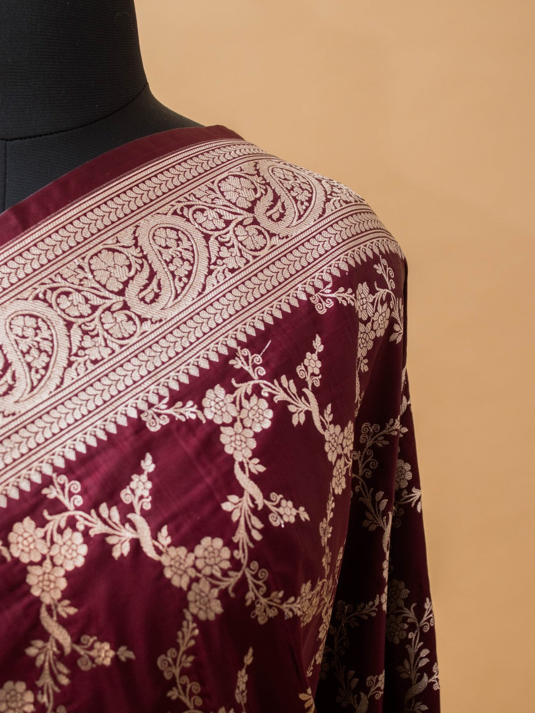 Upaada Jaal Weaving In Mashru Silk- Maroon