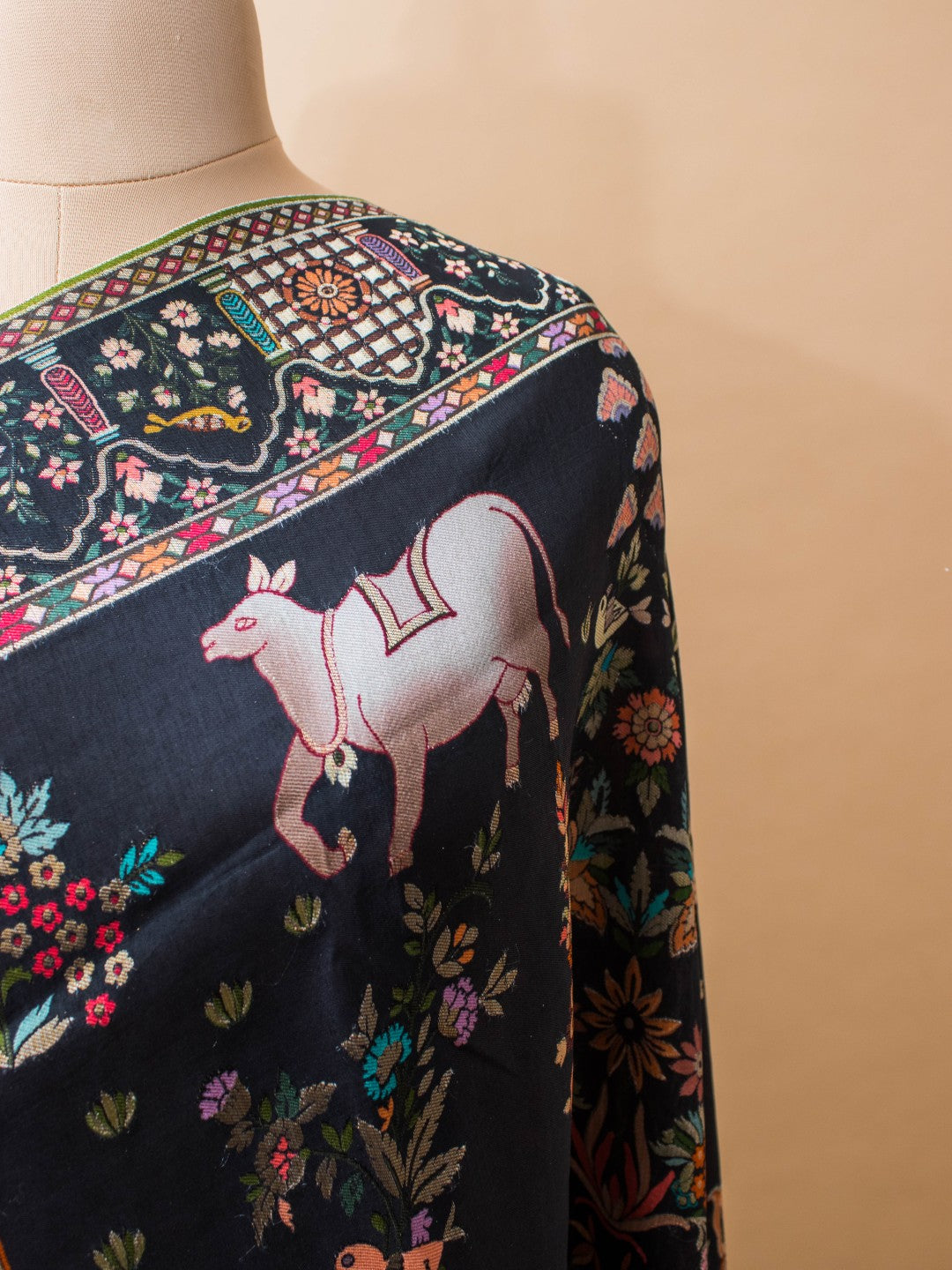 Meenakari Pichwai Weaving In Munga Silk - Black