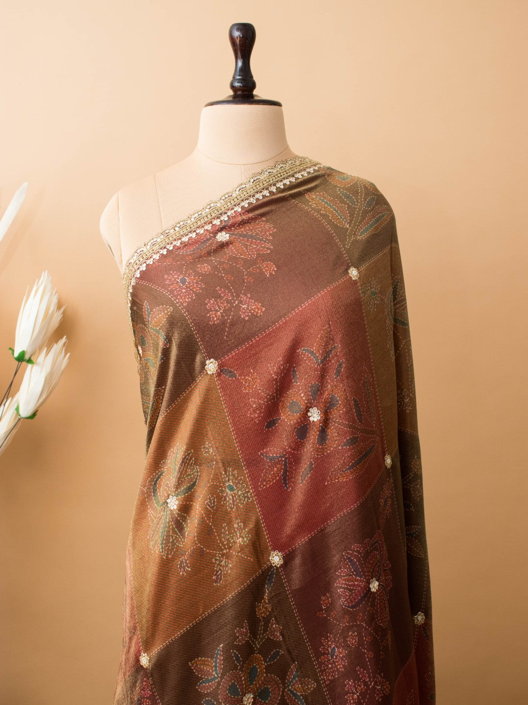 Contemporary Printed Saree With Handwork